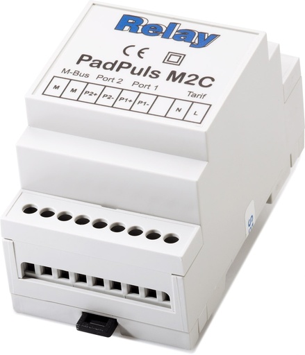 [CPTPADPULSM2C] CONVERTISSEUR 2 IMP CPTEUR 2 VOIES MBUS RELAY 230VAC MONTAGE RAIL DIN §